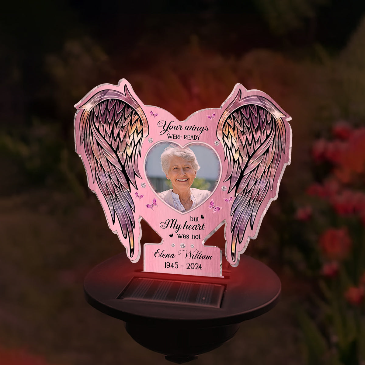 Your Wings Were Ready But My Heart Was Not - Personalized Memorial Garden Solar Light
