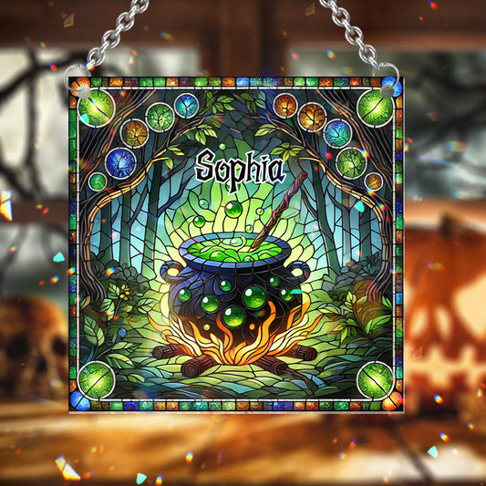 Chaudron de sorcière - Ornement attrape-soleil personnalisé à suspendre à la fenêtre, inspiré des sorcières 