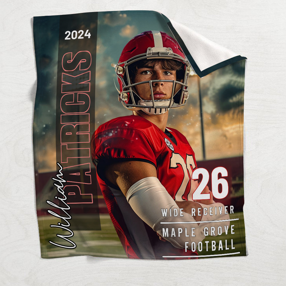 Couverture de football personnalisée avec photo, nom, école...