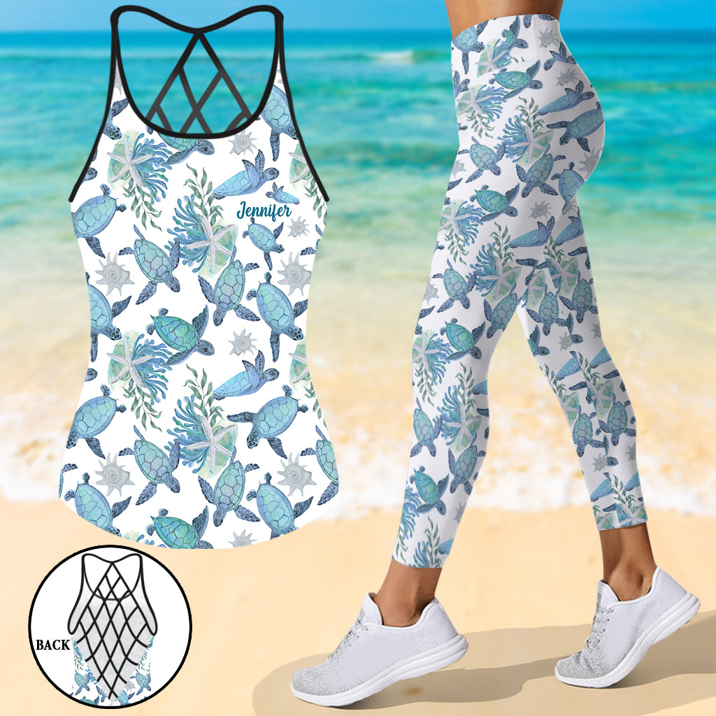 J'adore les tortues - Débardeur et legging personnalisés avec croix de tortues