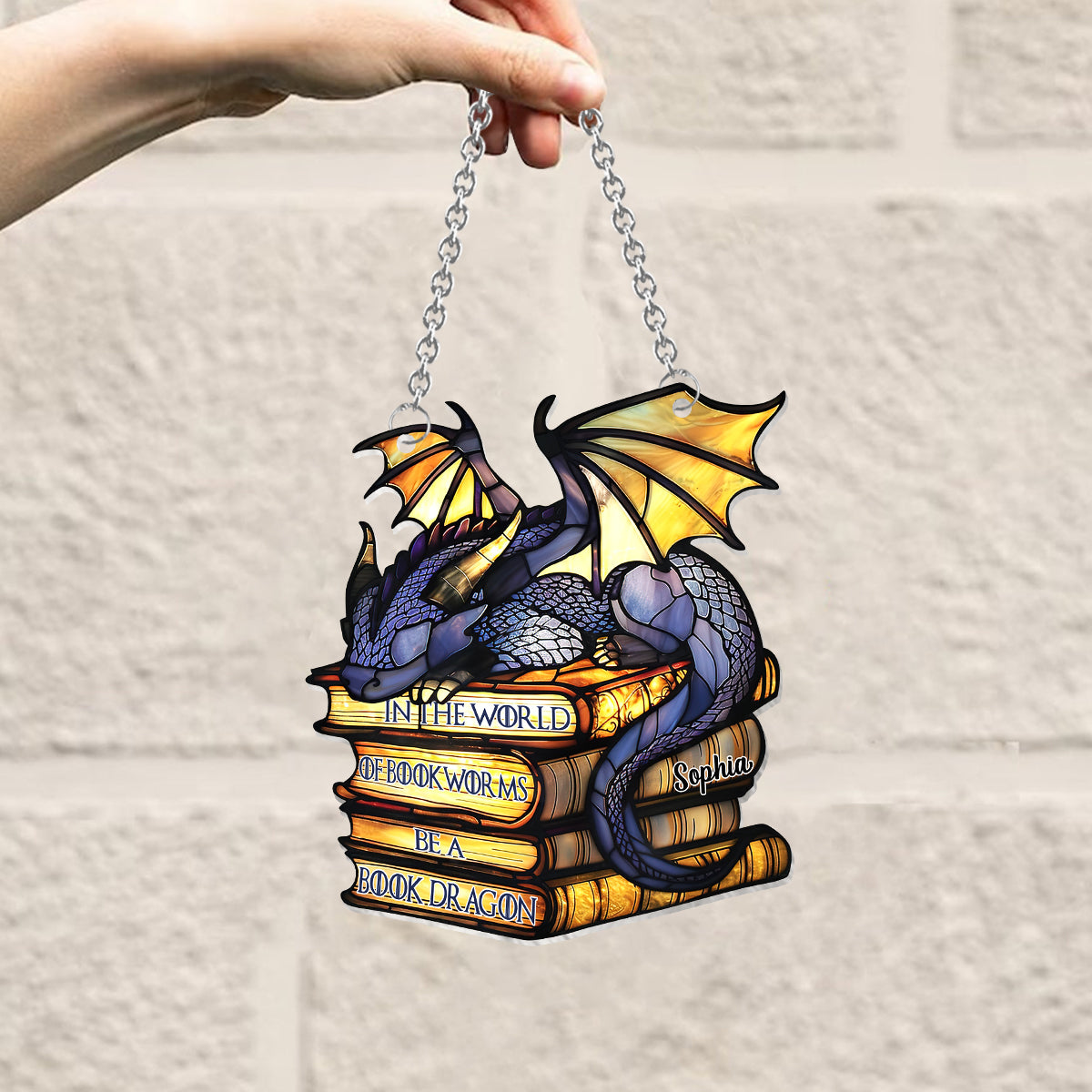 Dans le monde des amoureux des livres, soyez un dragon des livres ! - Décoration attrape-soleil personnalisée en forme de livre à suspendre à la fenêtre 