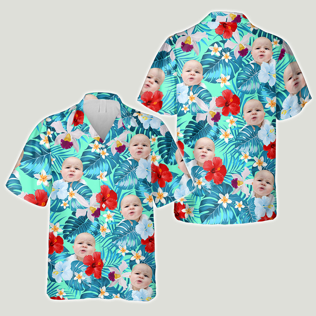 Chemise hawaïenne personnalisée pour papa, oncle ou toute autre personne - Style tropical avec photo du visage - T-shirt hawaïen personnalisé pour père
