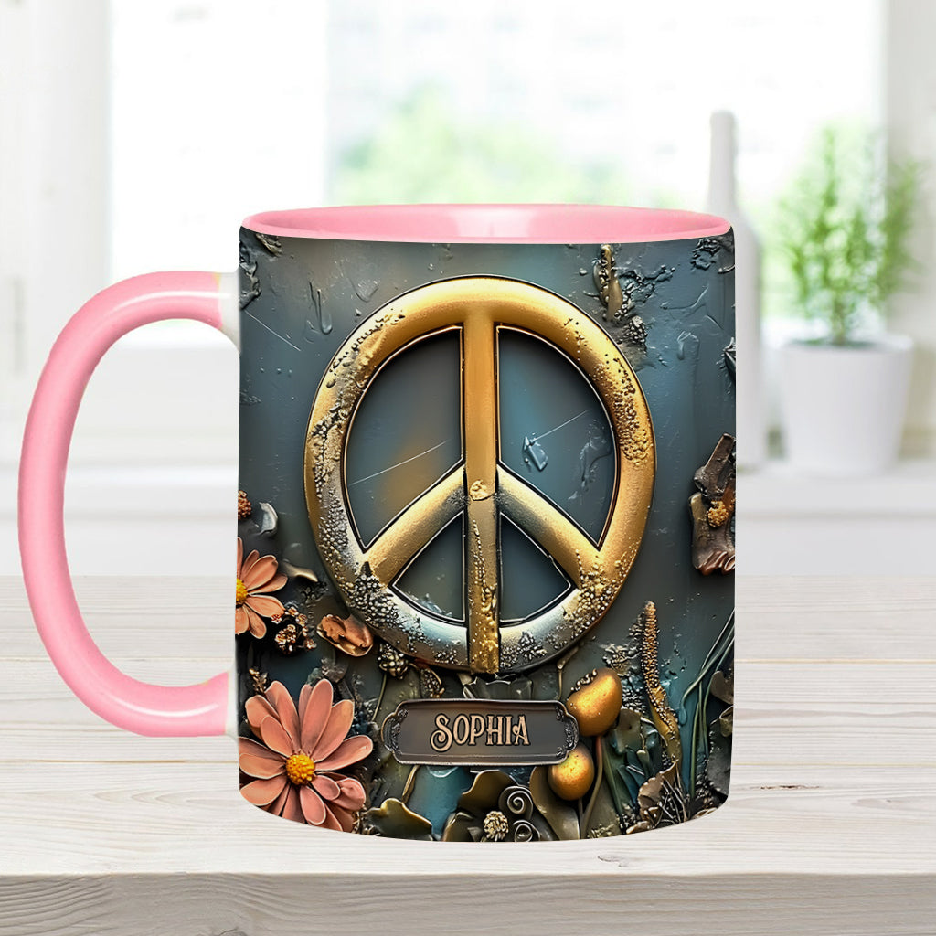 Peace, Love, And Happiness - Personalized Hippie Accent Mug