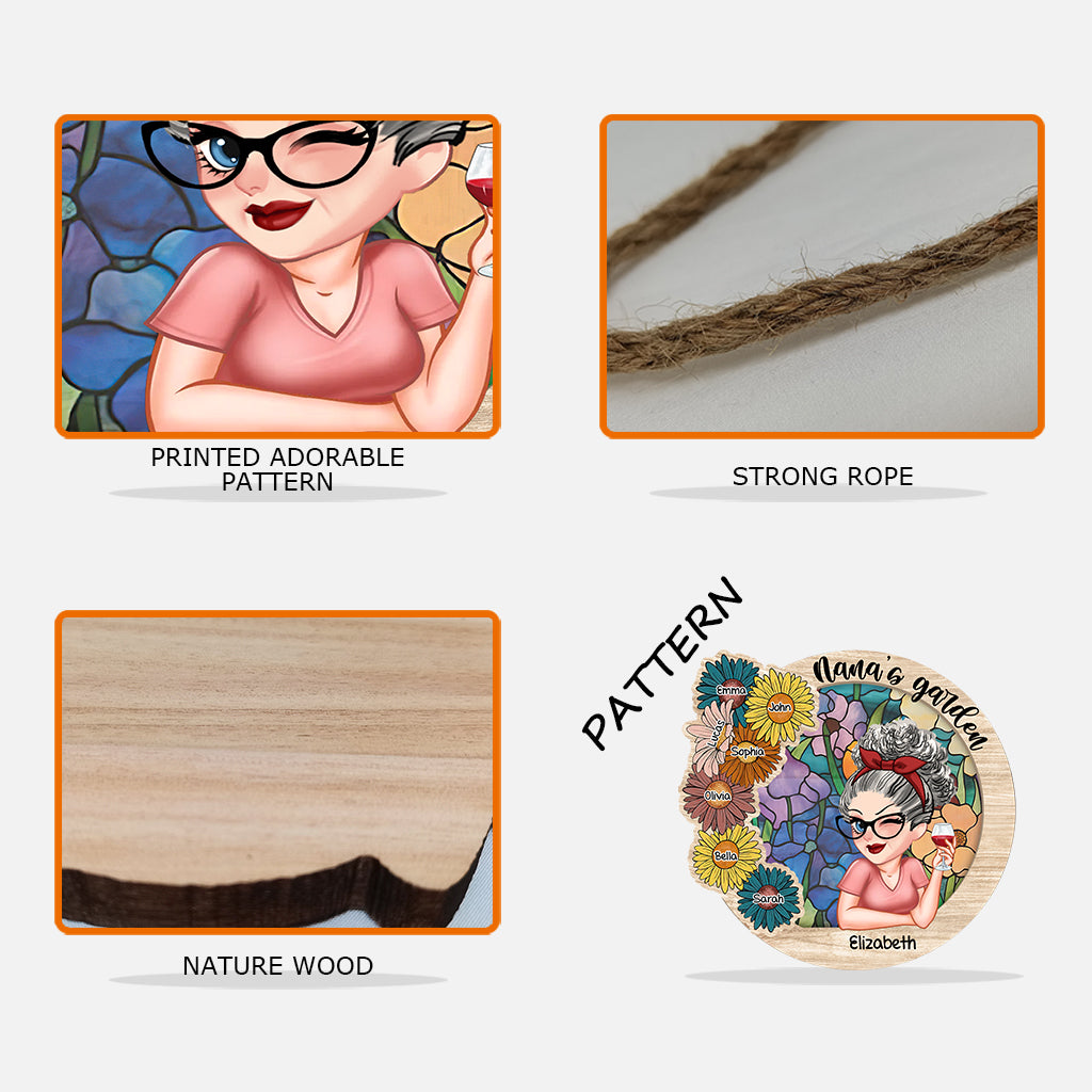 Jardin de grand-mère - Panneau en bois personnalisé en forme de grand-mère