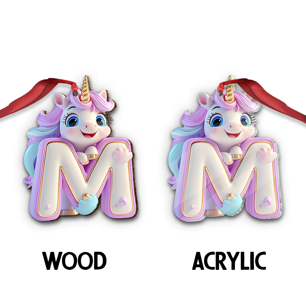Cute Unicorn Letter Ornament - Personalized Kid Ornament