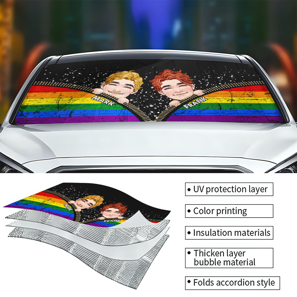 Pare-soleil de voiture personnalisé « Fierté des couples » - Un accessoire amusant pour soutenir la communauté LGBT