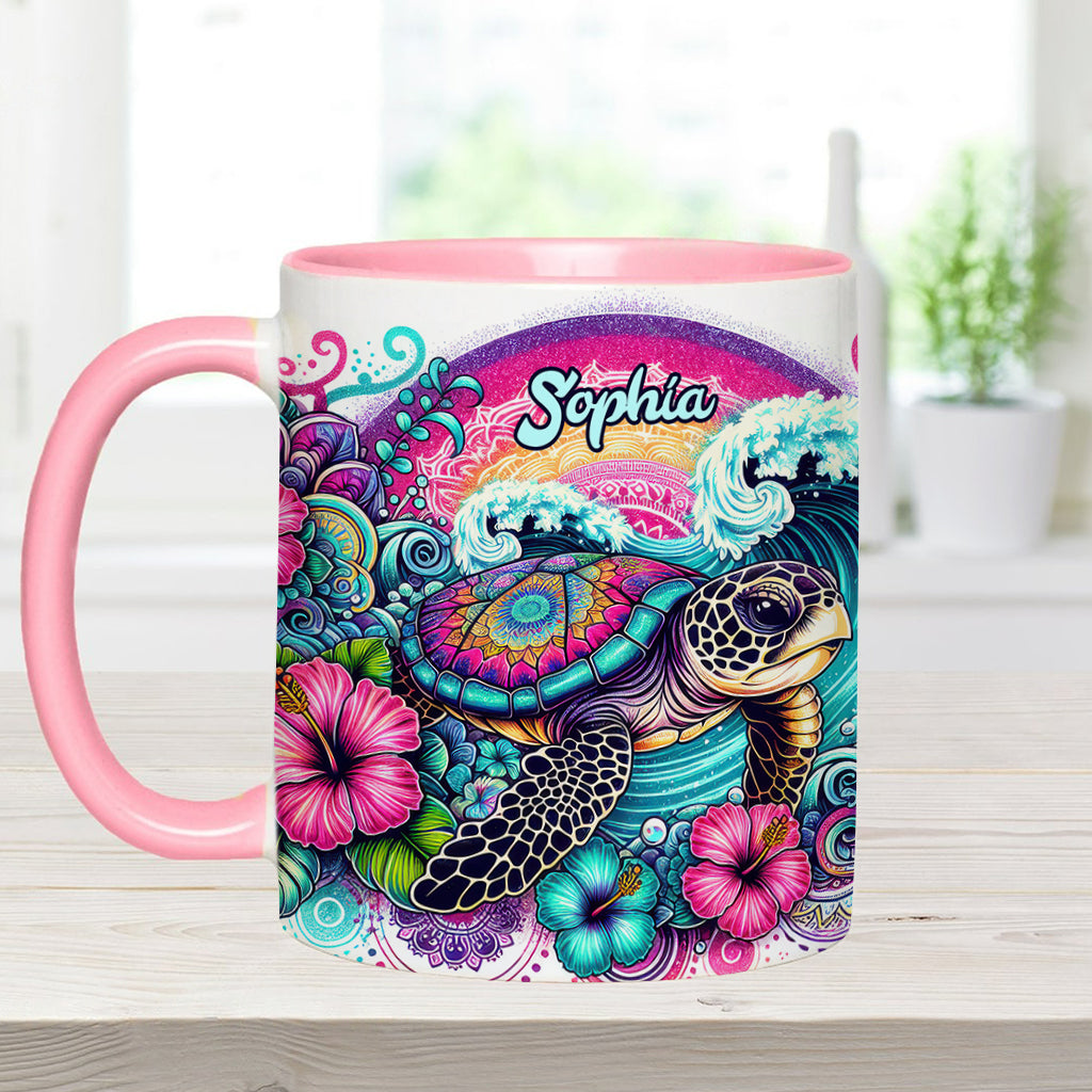 Mug personnalisé « Peace Love Turtle » avec motif tortue
