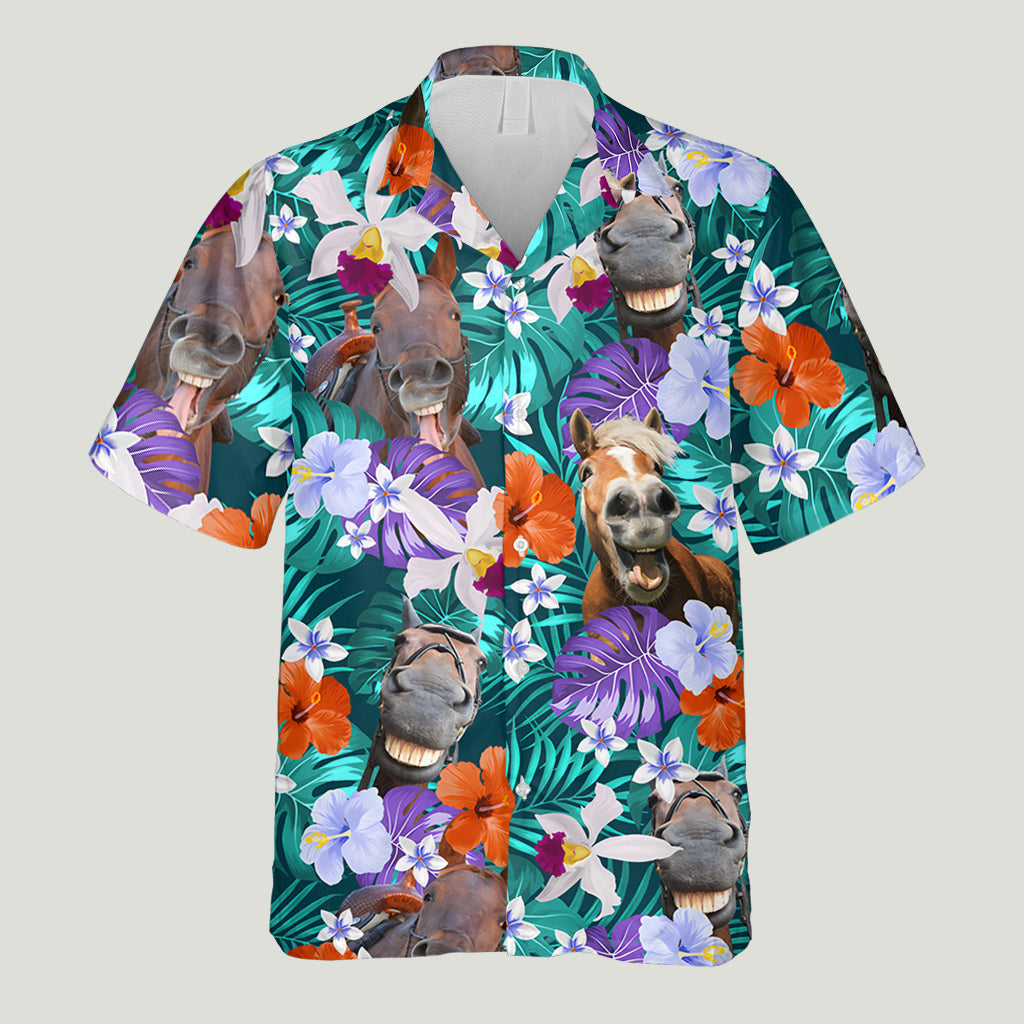 Chemise hawaïenne personnalisée Laughing Horses Beach Summer - Chemise hawaïenne à motif cheval