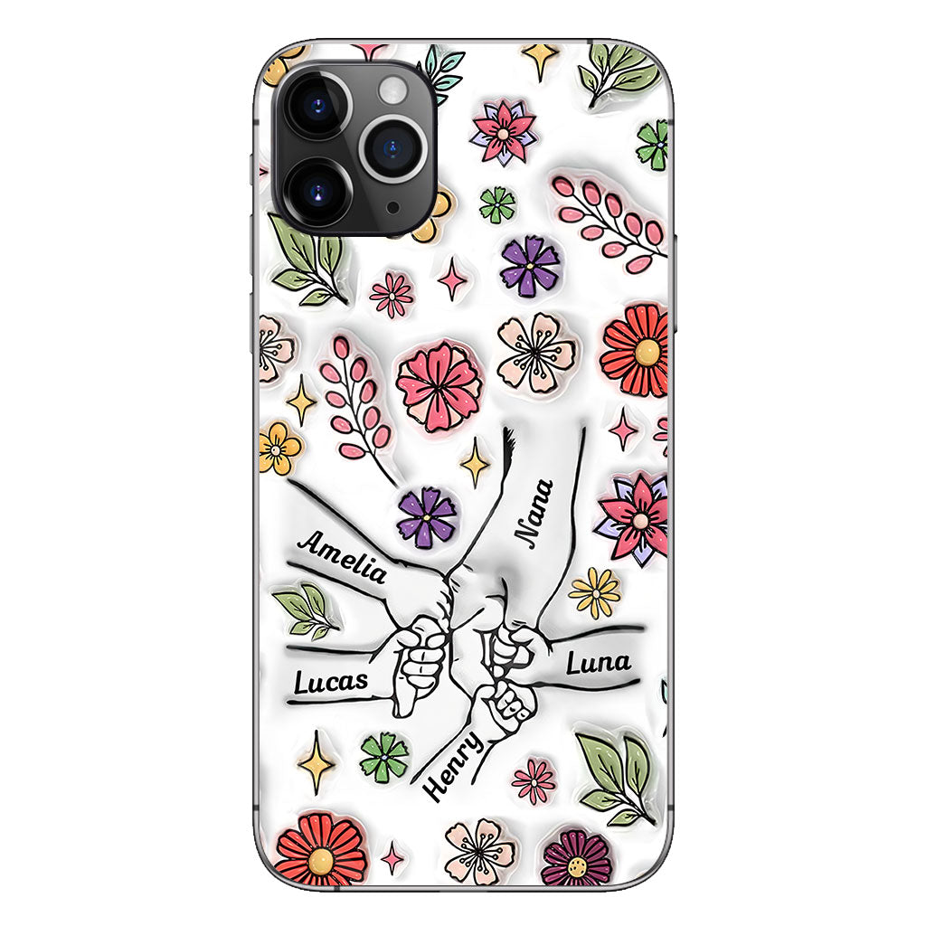 Coque de téléphone personnalisée pour grand-mère avec motif floral printanier et mains qui se tiennent - Mamie et maman