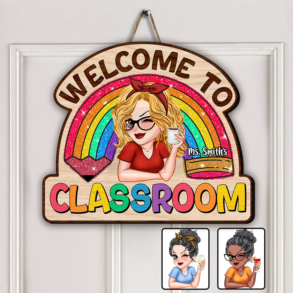 Panneau en bois personnalisé « La vie d'enseignant » avec des paillettes arc-en-ciel - Panneau en bois sur mesure « Enseignant »