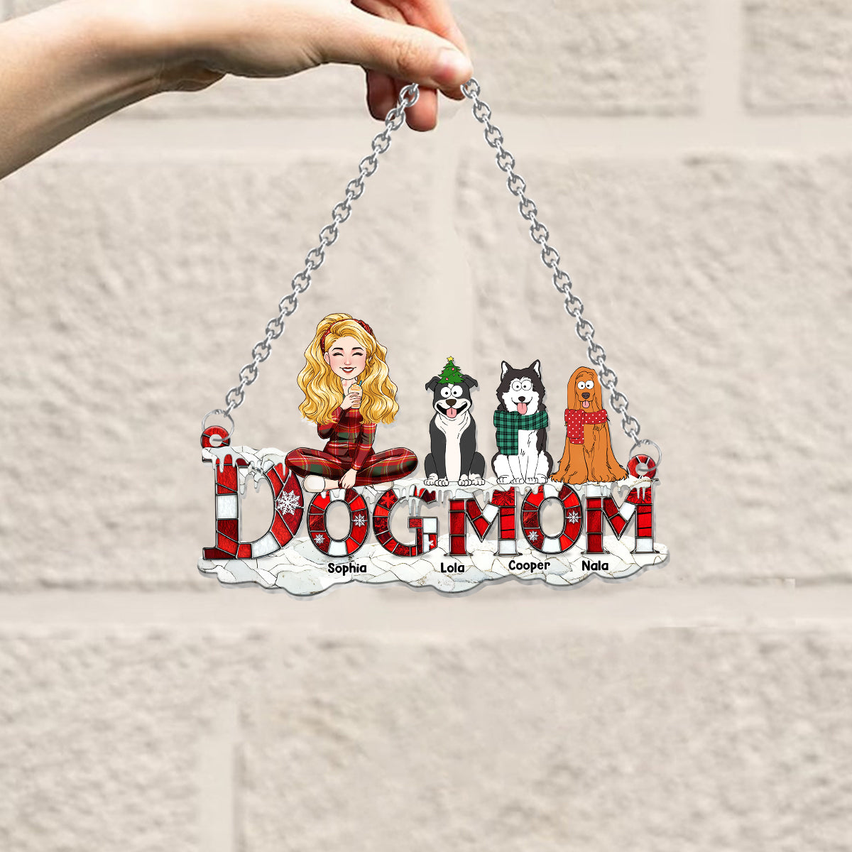 Noël pour maman de chien - Décoration attrape-soleil personnalisée à suspendre à la fenêtre - Décoration de Noël pour maman de chien 