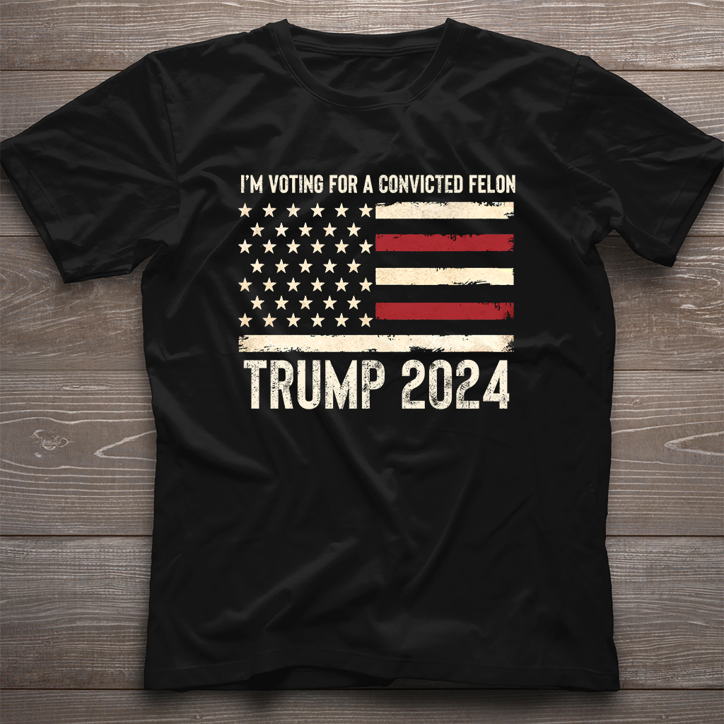 T-shirt « TRUMP Je vote pour un criminel condamné », T-shirt humoristique sur les élections, T-shirt graphique patriotique, Drapeau américain Président Trump