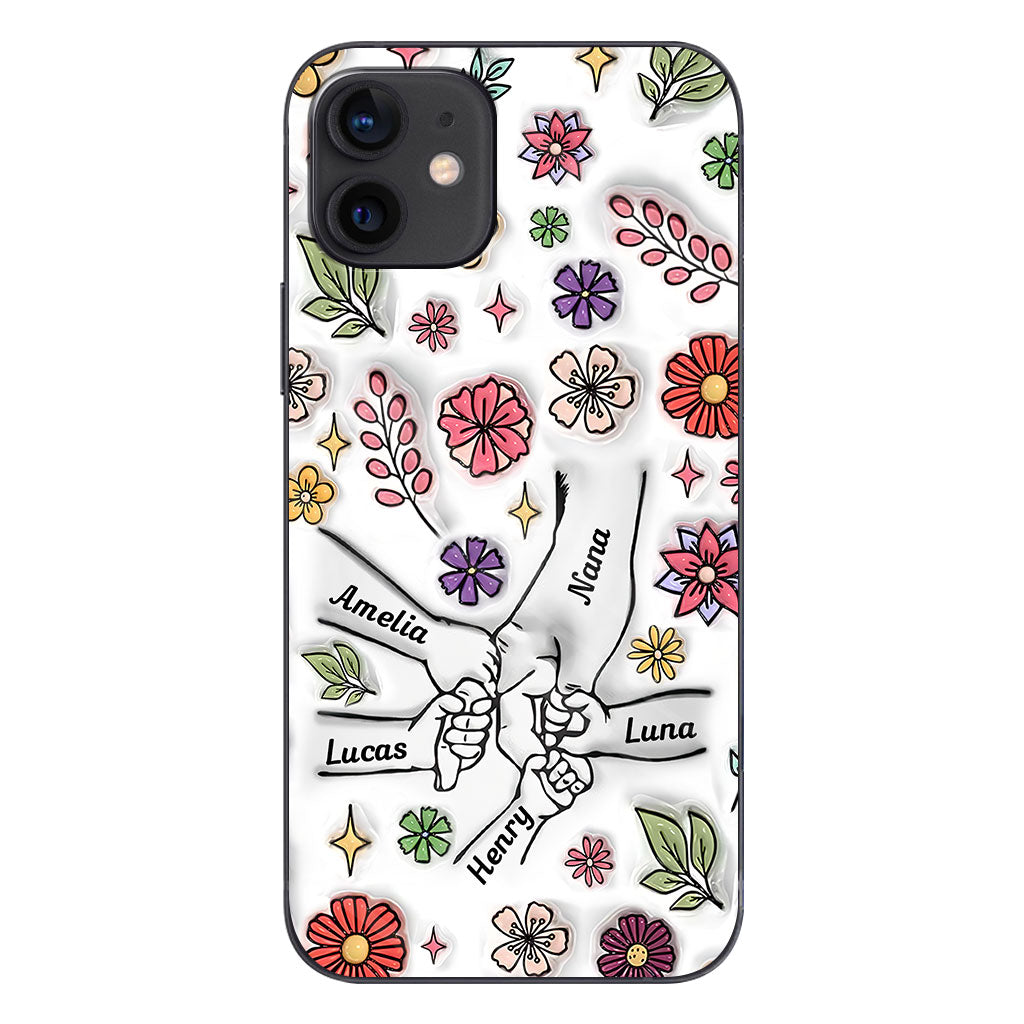 Coque de téléphone personnalisée pour grand-mère avec motif floral printanier et mains qui se tiennent - Mamie et maman