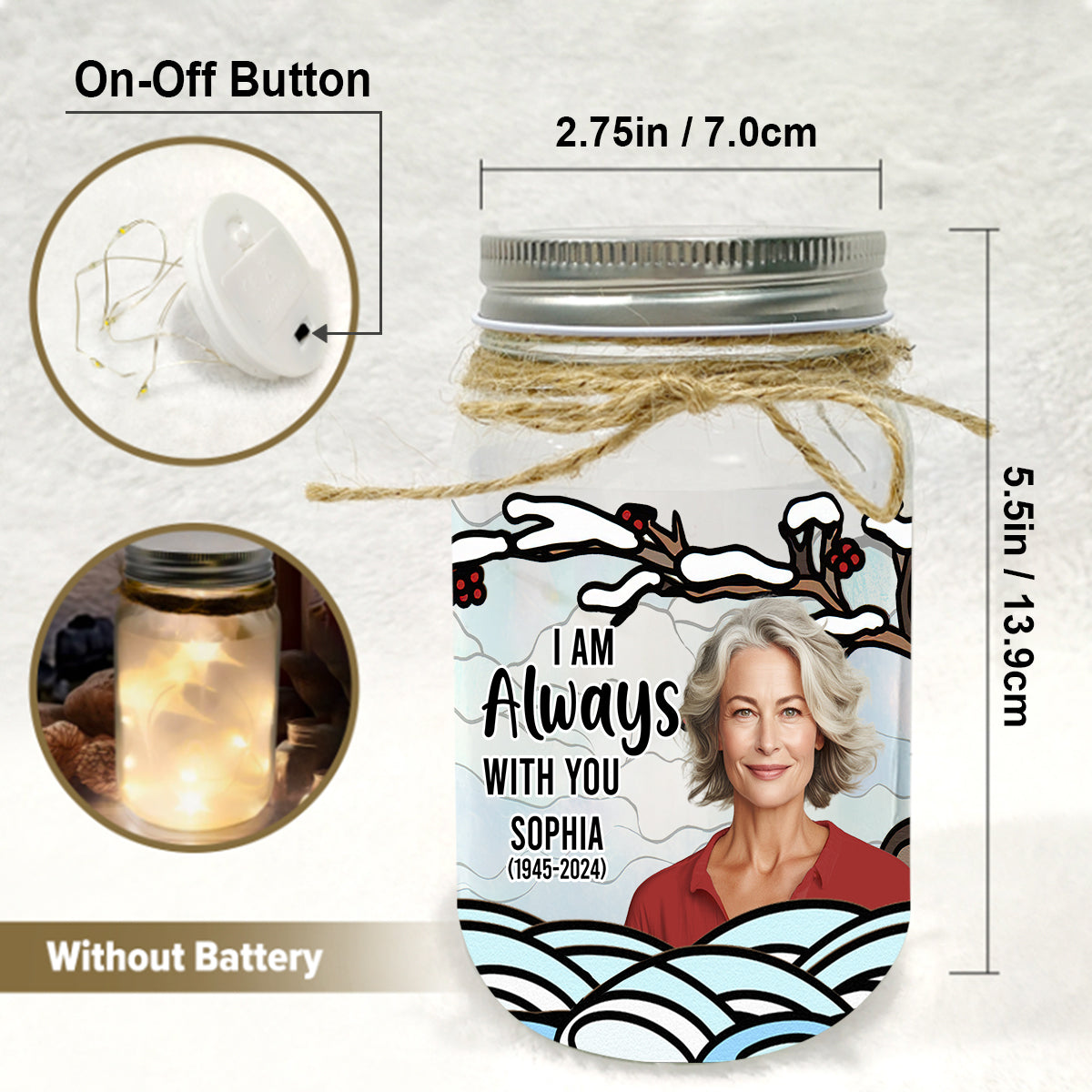 I'm Always With You - Personalized Memorial Mason Jar Light