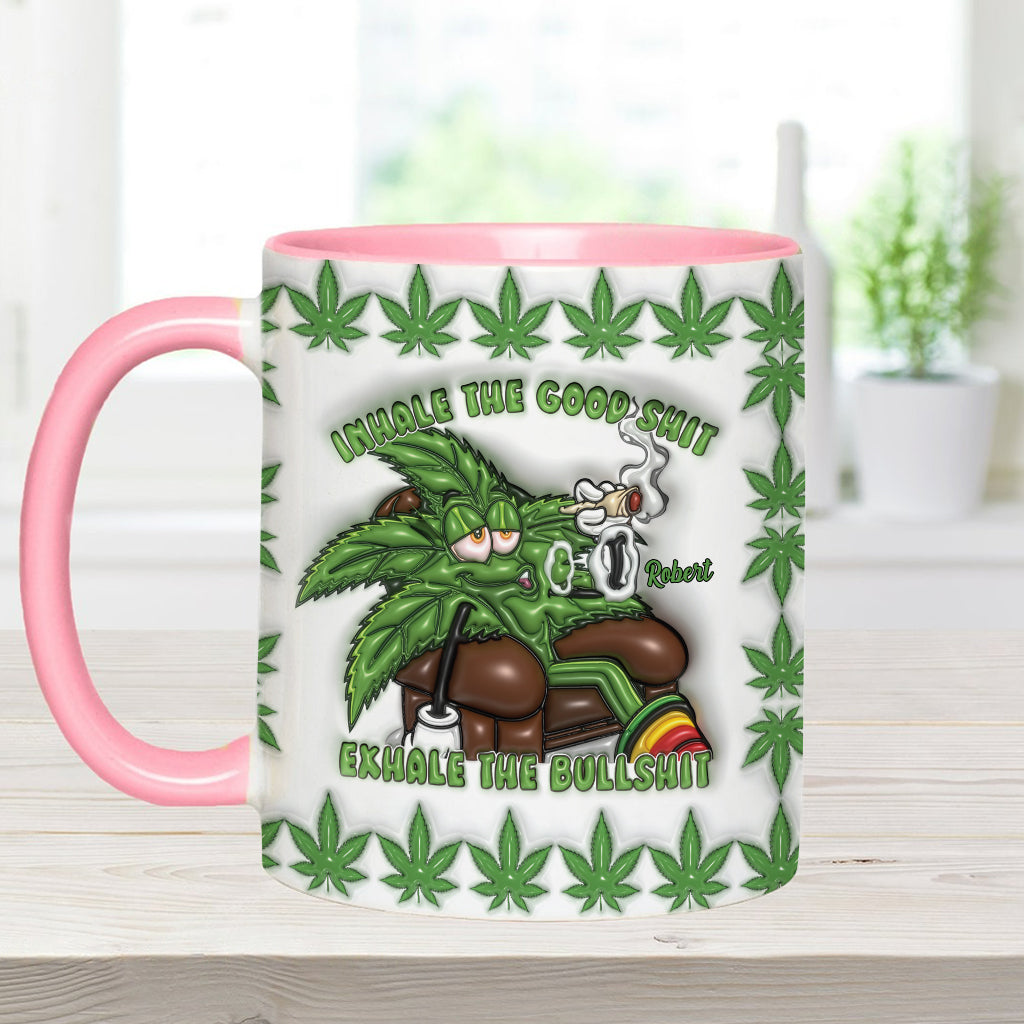 Inspirez les bonnes choses, expirez les conneries - Mug personnalisé à thème cannabis