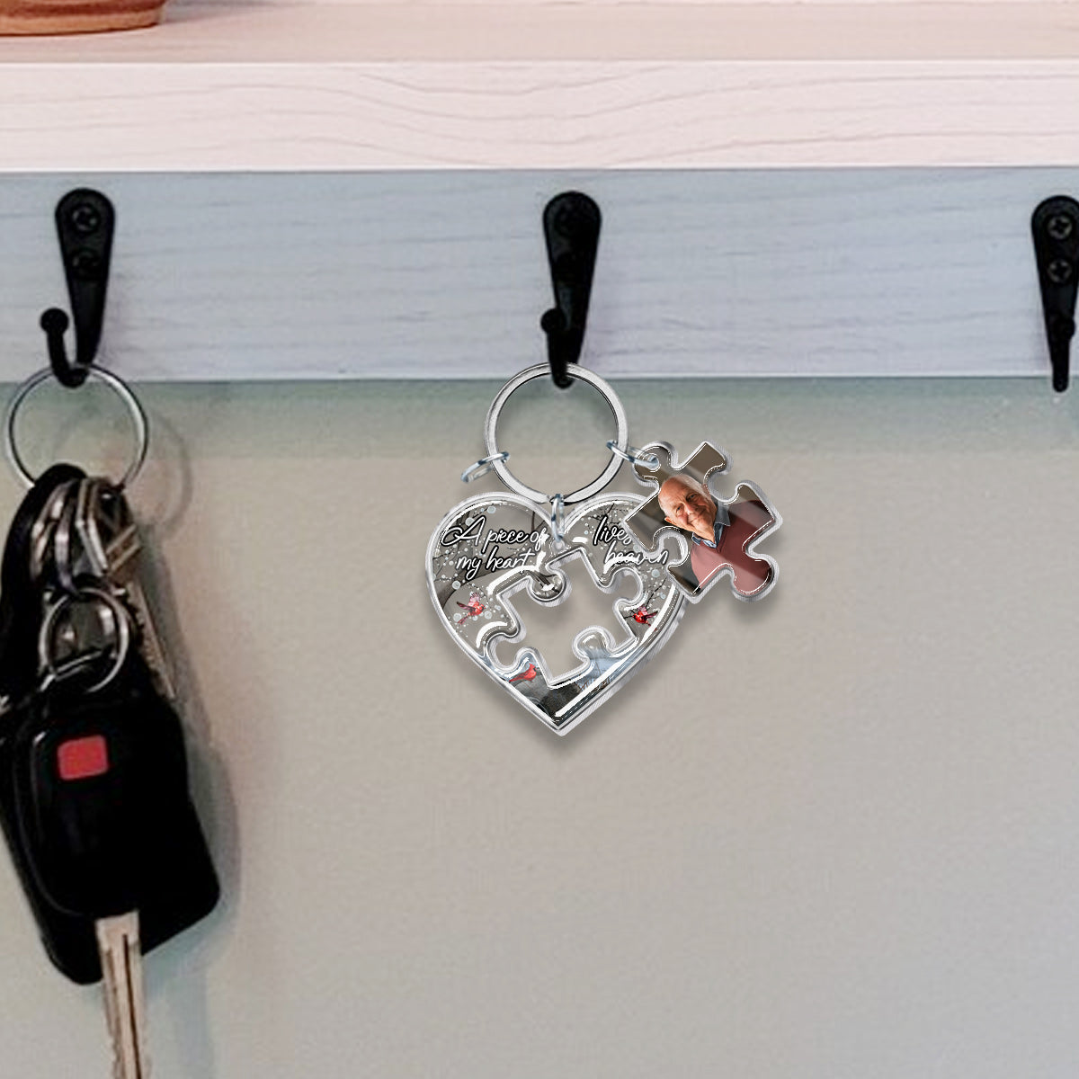 A Piece Of My Heart Lives In Heaven - Personalized Memorial Keychain with Charms