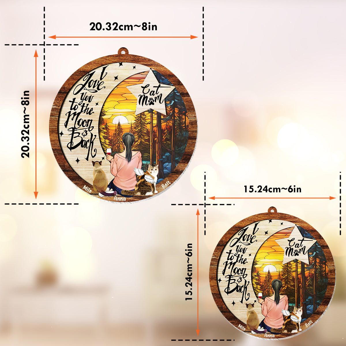 Je t'aime jusqu'à la lune et retour - Décoration attrape-soleil personnalisée pour fenêtre avec un chien