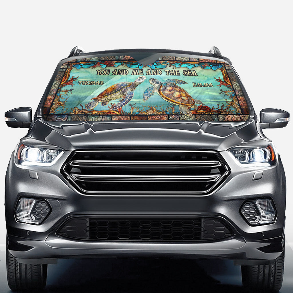 Toi, moi et la mer - Pare-soleil de voiture personnalisé en forme de tortue