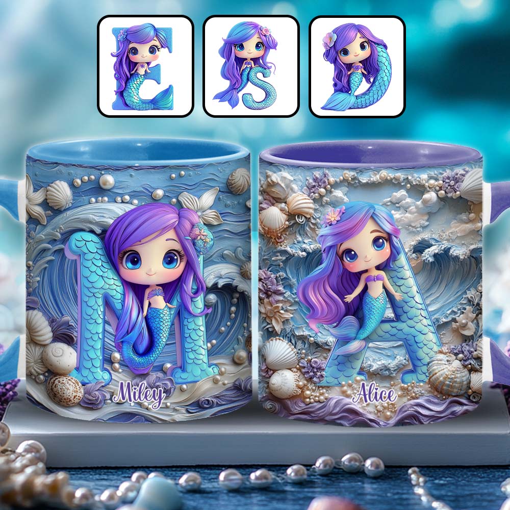 Beautiful Mermaid Letter - Personalized Kid Accent Mug