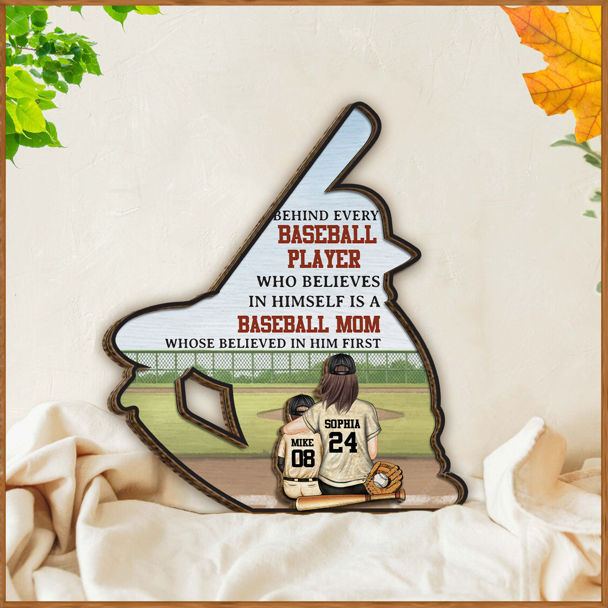 Maman/Papa ​​de baseball - Plaque en bois personnalisée à 2 couches