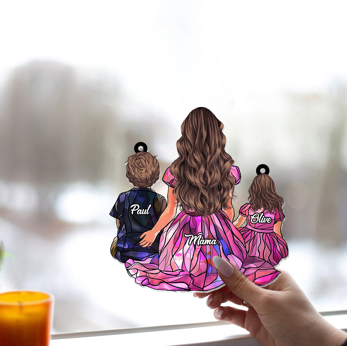 Cadeau familial - Attrape-soleil décoratif à suspendre à la fenêtre, personnalisé pour toute la famille 