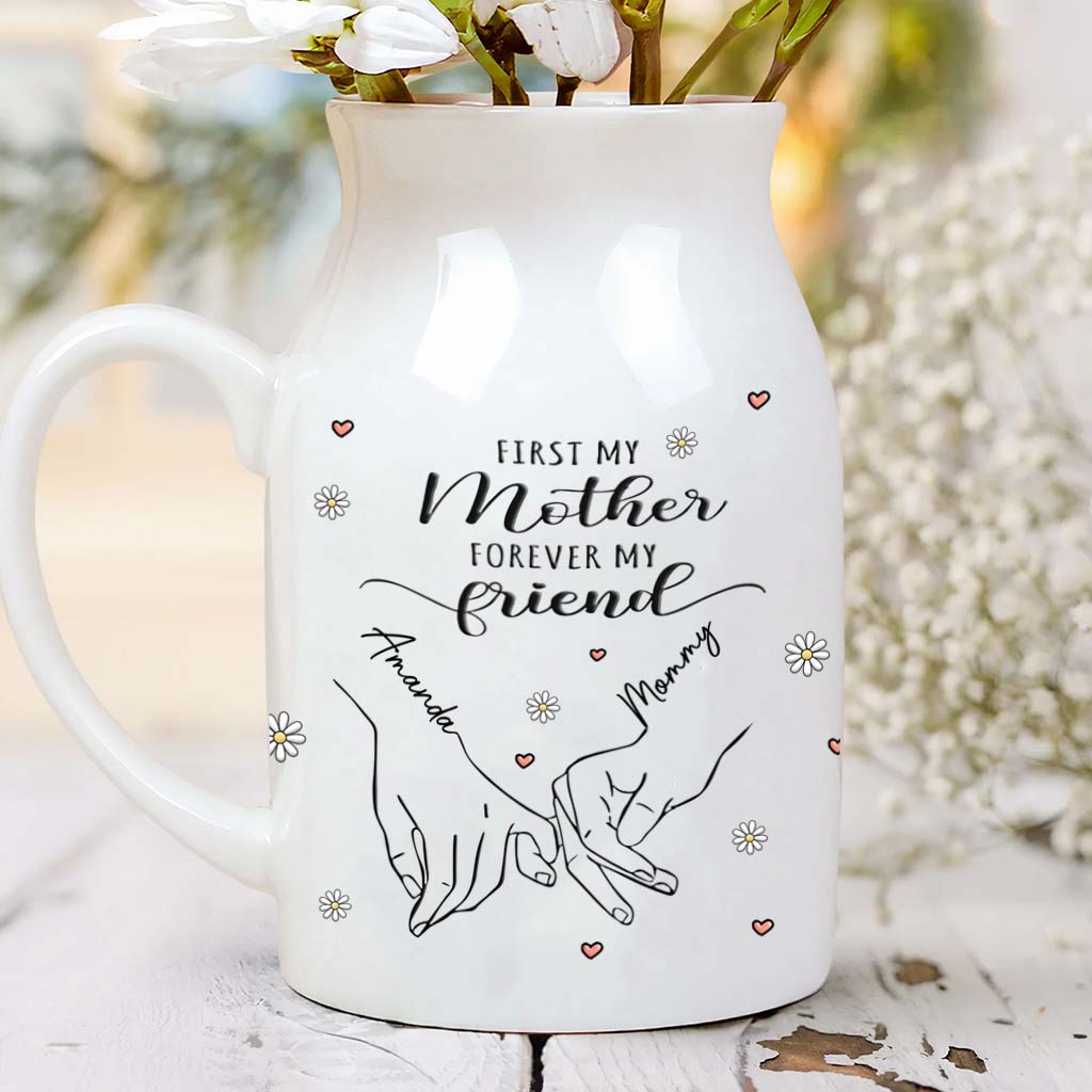Ma mère d'abord, mon amie pour toujours - Vase à fleurs en céramique personnalisé pour maman