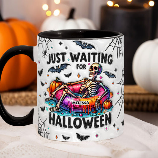 Just Waiting for Halloween - Personalized Skull Accent Mug