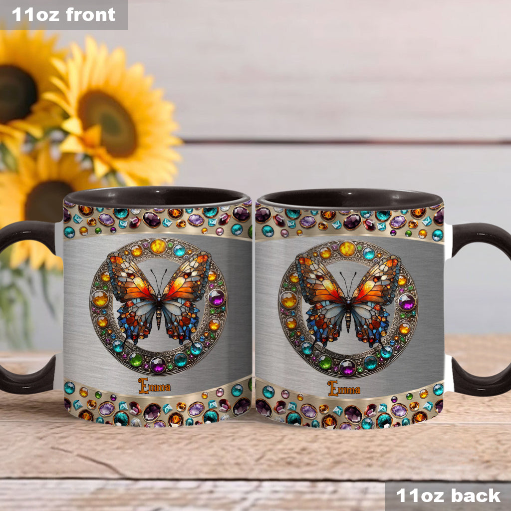 Mug personnalisé « Beauté du vitrail » avec motif papillon