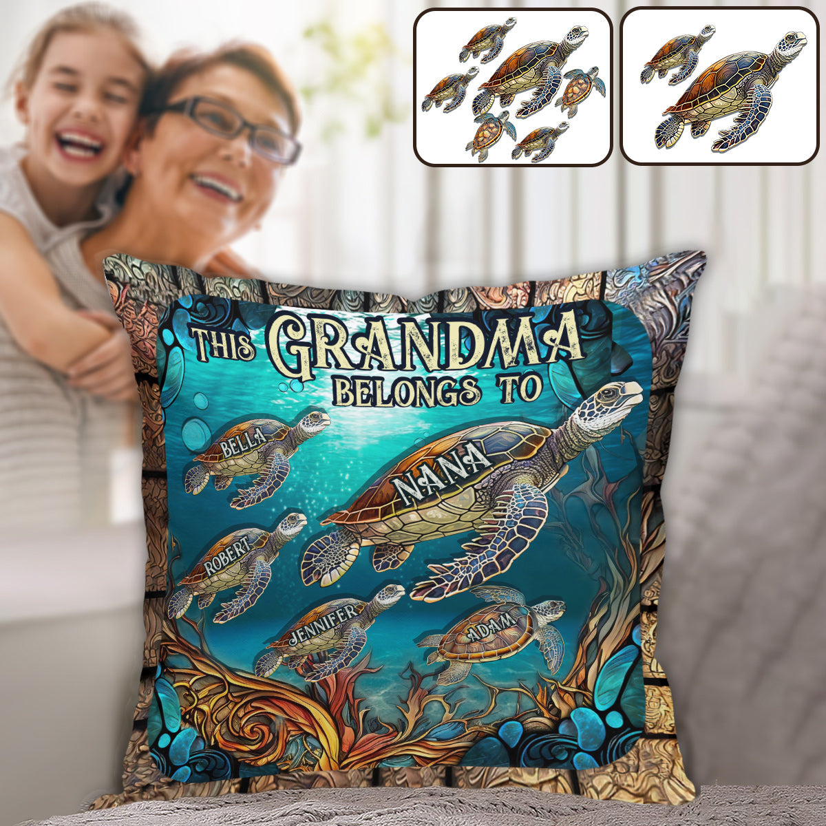 Ce coussin décoratif personnalisé « Cette grand-mère appartient à »