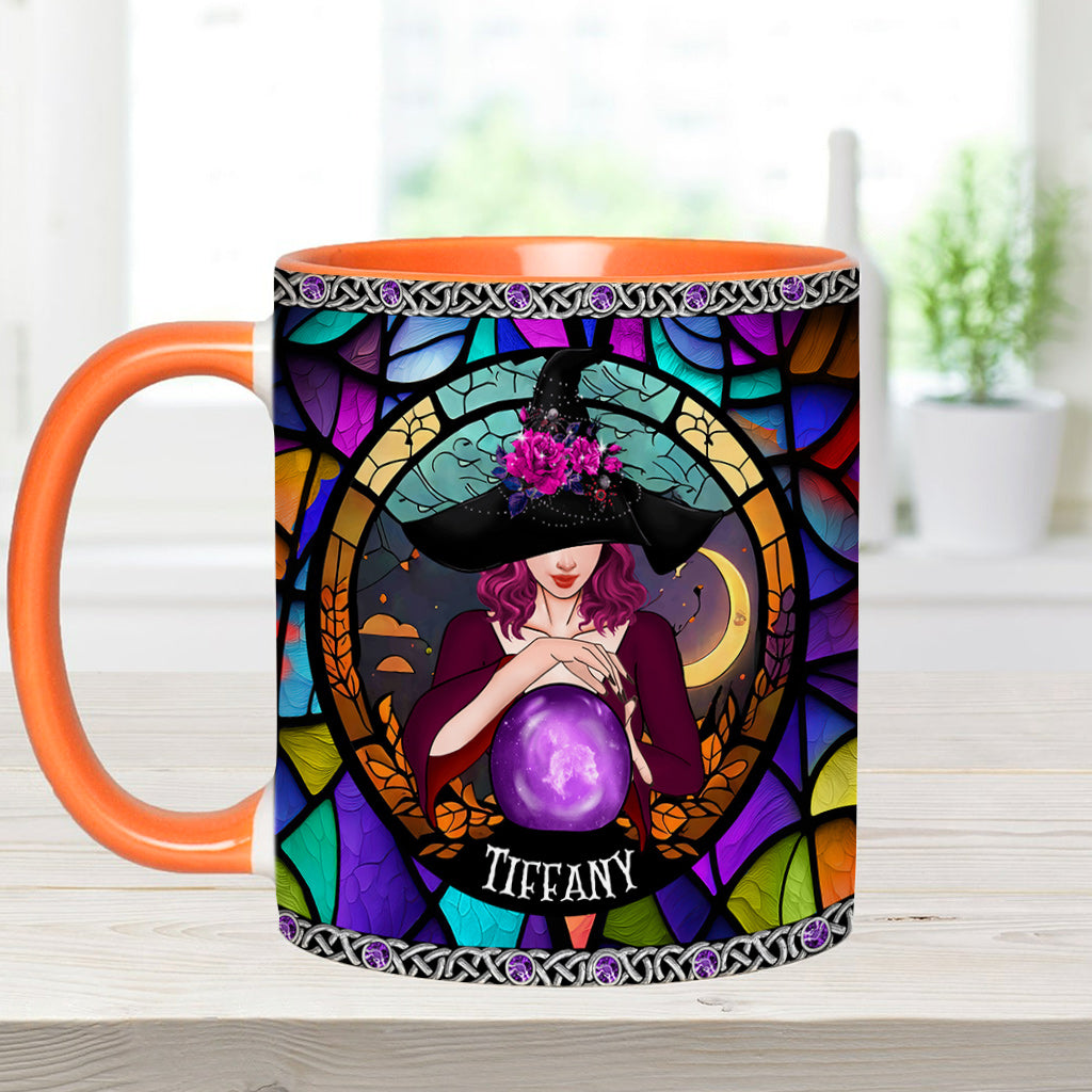 Mug personnalisé à motif sorcière, en vitrail violet mystique