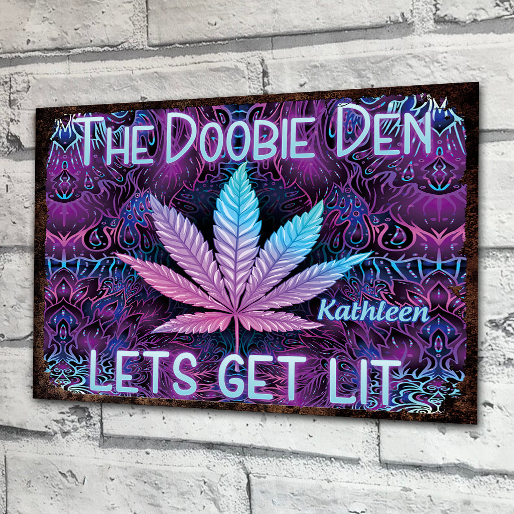 Doobie Den Lets Light Up - Personalized Weed Rectangle Metal Sign