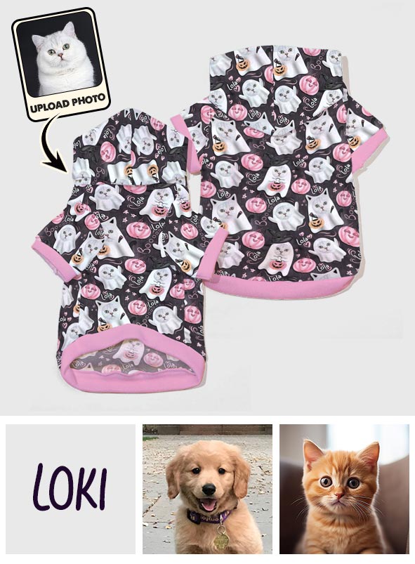 Sweat à capuche personnalisé pour chien et chat fantôme mignon d'Halloween