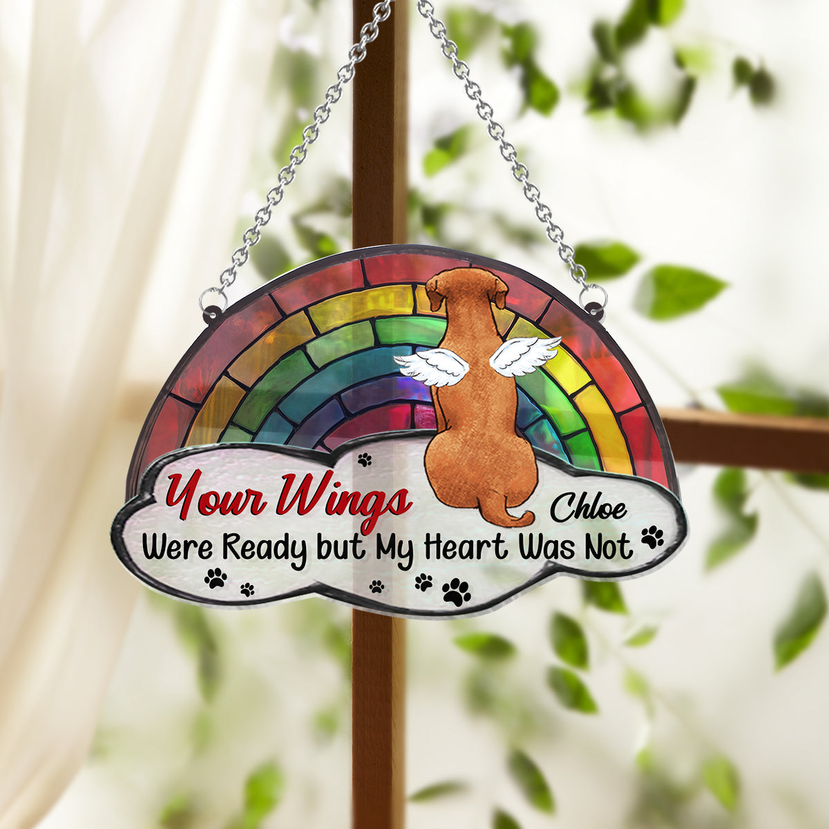 A Piece Of My Heart Is At Rainbow Bridge - Personalized Dog Window Hanging Suncatcher Ornament