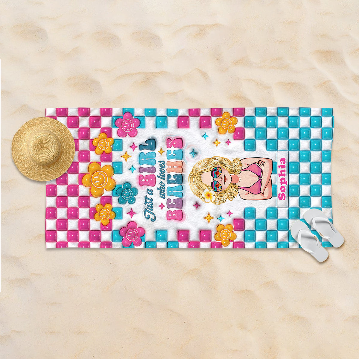 Juste une fille qui aime les plages - Serviette de plage personnalisée pour les amoureux de la mer