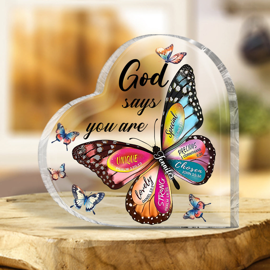 Dieu dit que tu es - Plaque acrylique personnalisée en forme de papillon