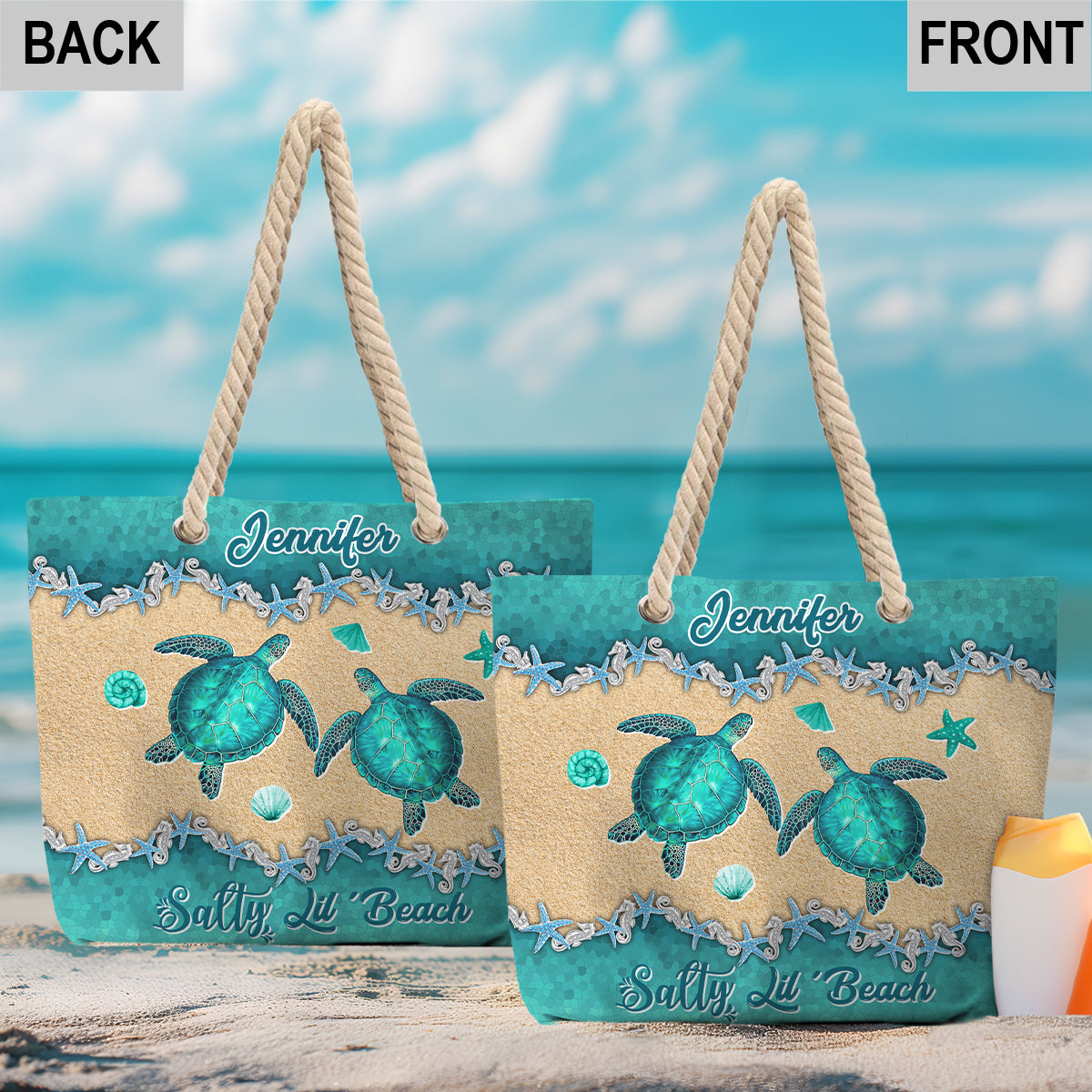 Sac de plage personnalisé Beach Please version tortue - Sac de plage tortue