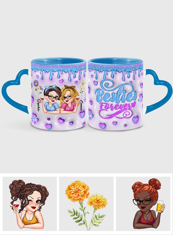 Meilleures amies pour toujours - Mug personnalisé avec anse en forme de cœur et fleur d'anniversaire - Magnifique mug pour les meilleures amies