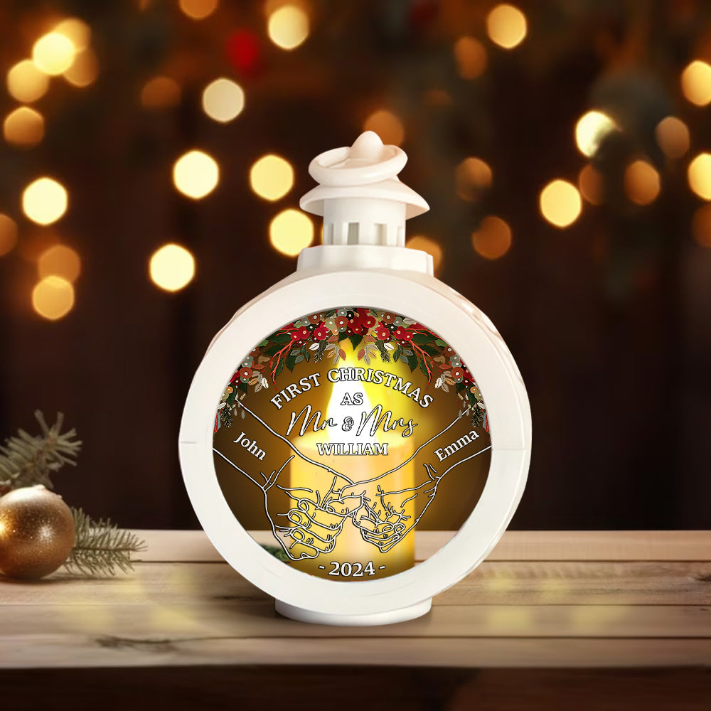 Holding Hands First Christmas - Personalized Couple Round Lantern With Light
