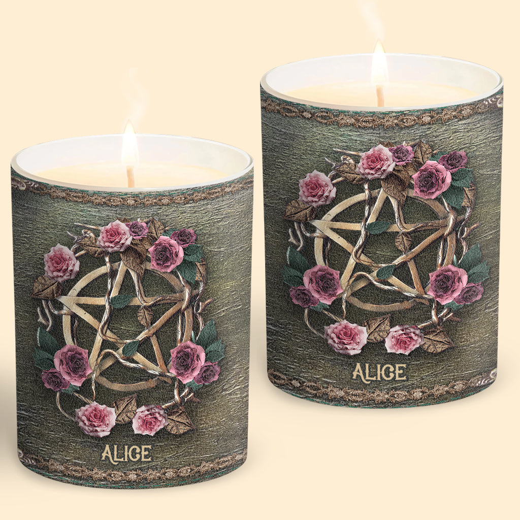 Mystical Witch Ancient Roses - Personalized Witch Candle With Wooden Lid
