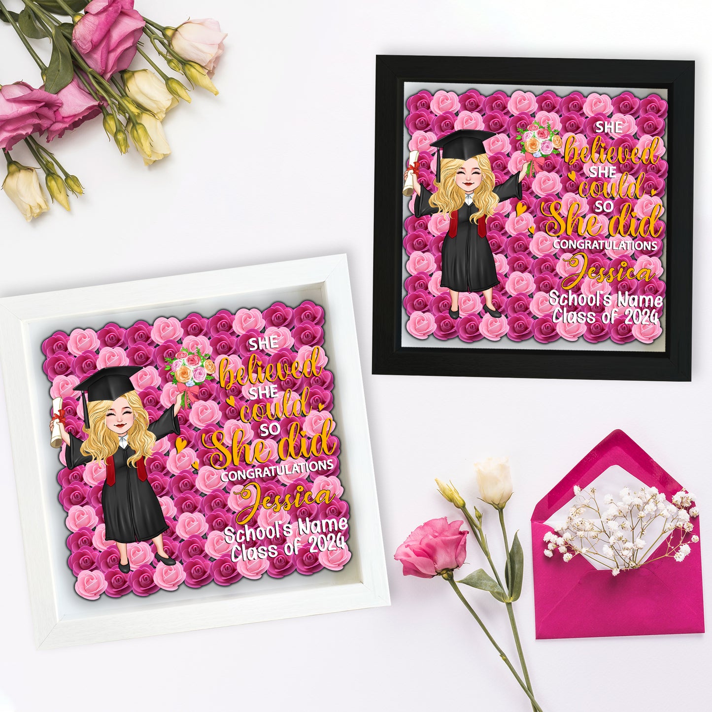 Fille diplômée 2024 - Boîte à souvenirs florale personnalisée