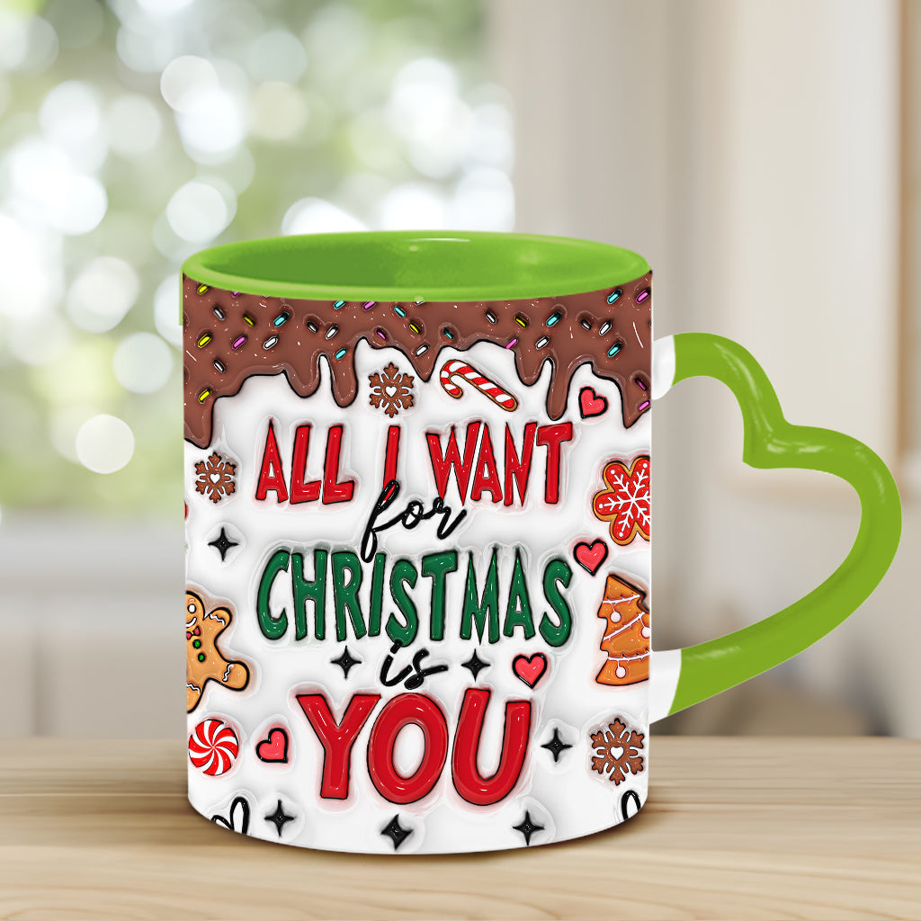 Tout ce que je veux pour Noël, c'est toi - Mug personnalisé pour couple avec anse en forme de cœur