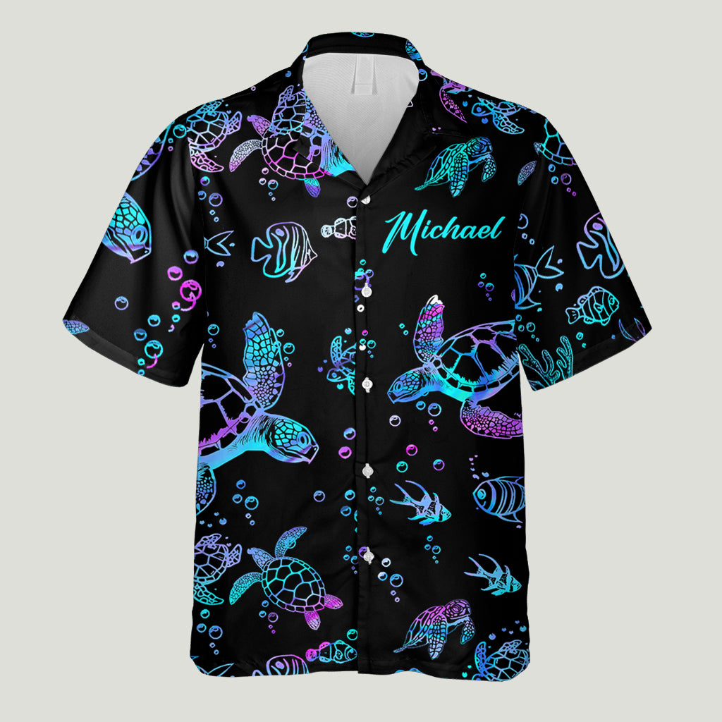 Hologram Turtle Beach Lovers - Personalized Turtle Hawaiian Shirt
