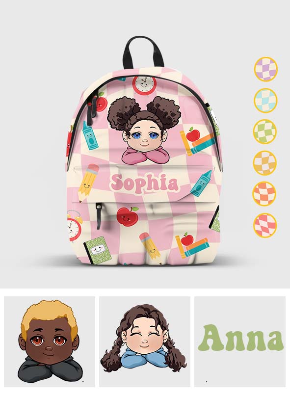Sac à dos enfant personnalisé à carreaux ondulés pour la rentrée scolaire - Sac à dos à carreaux ondulés