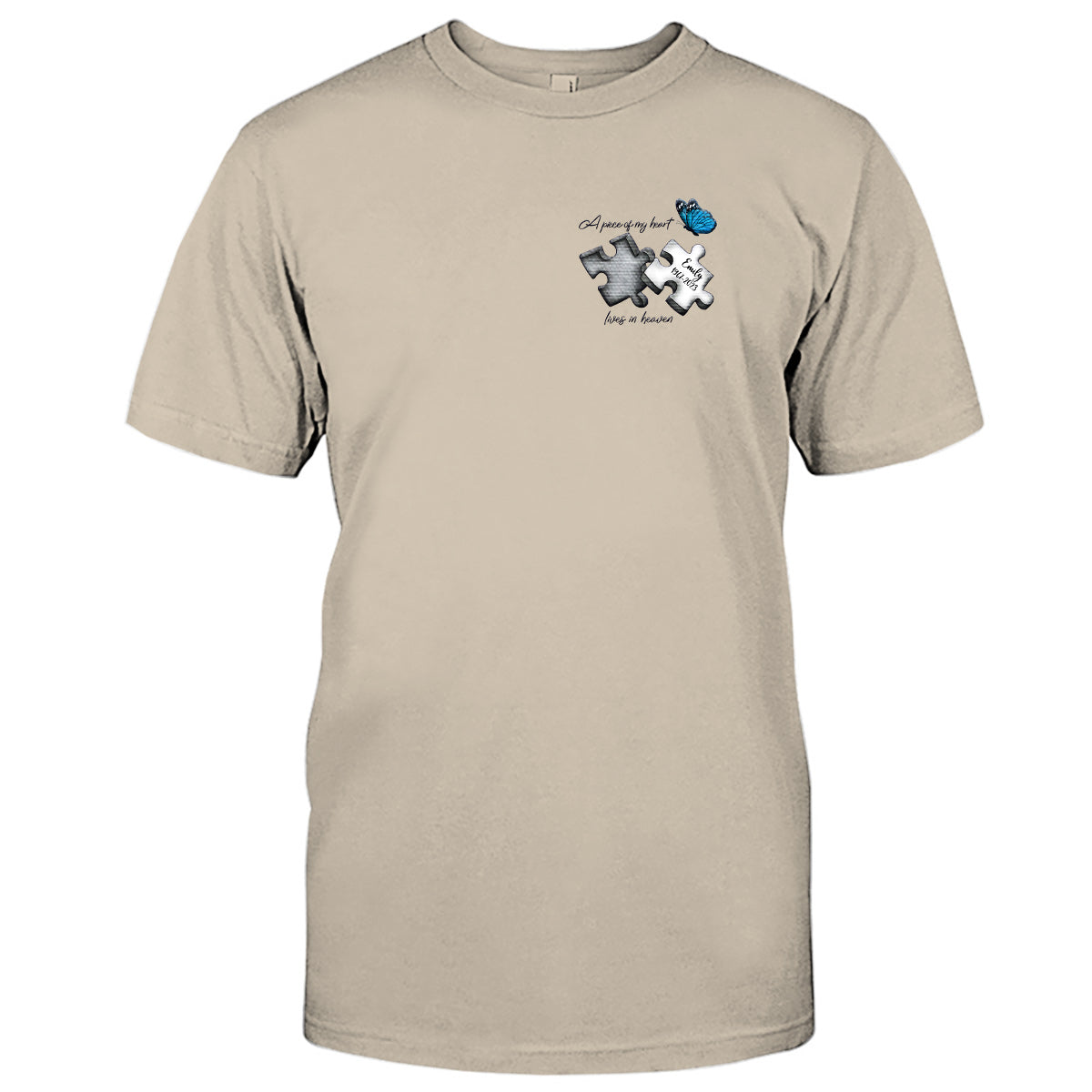 T-shirt brodé commémoratif personnalisé avec motif papillon, libellule et plume céleste