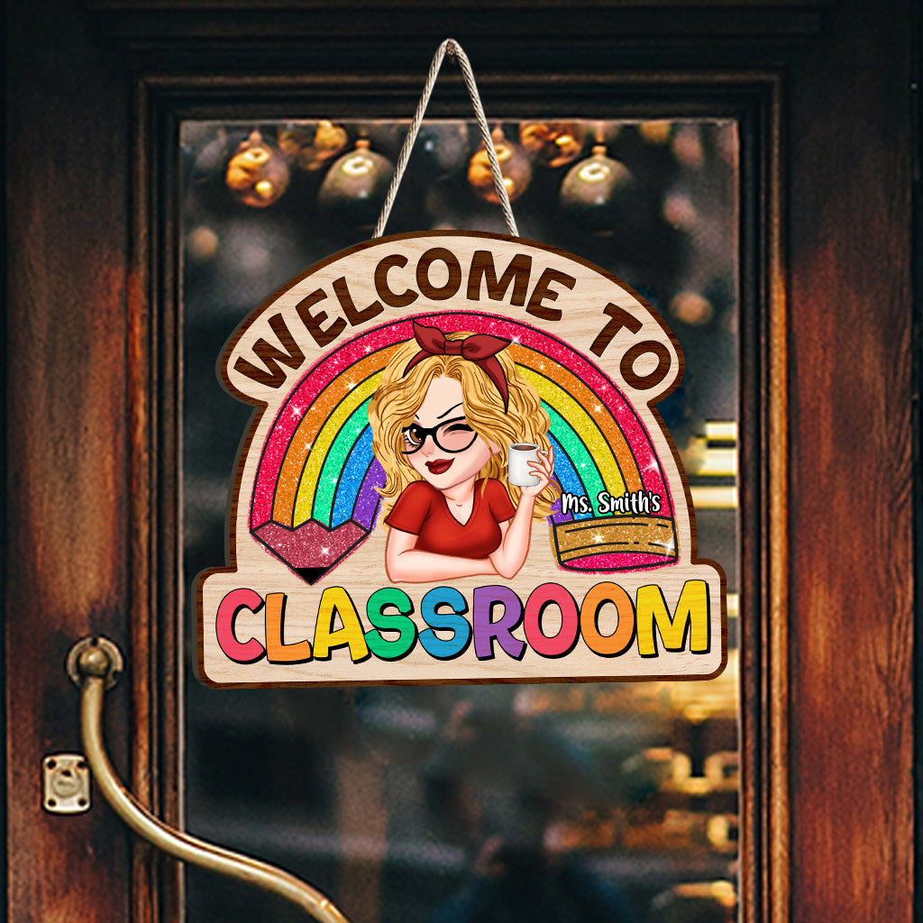 Panneau en bois personnalisé « La vie d'enseignant » avec des paillettes arc-en-ciel - Panneau en bois sur mesure « Enseignant »