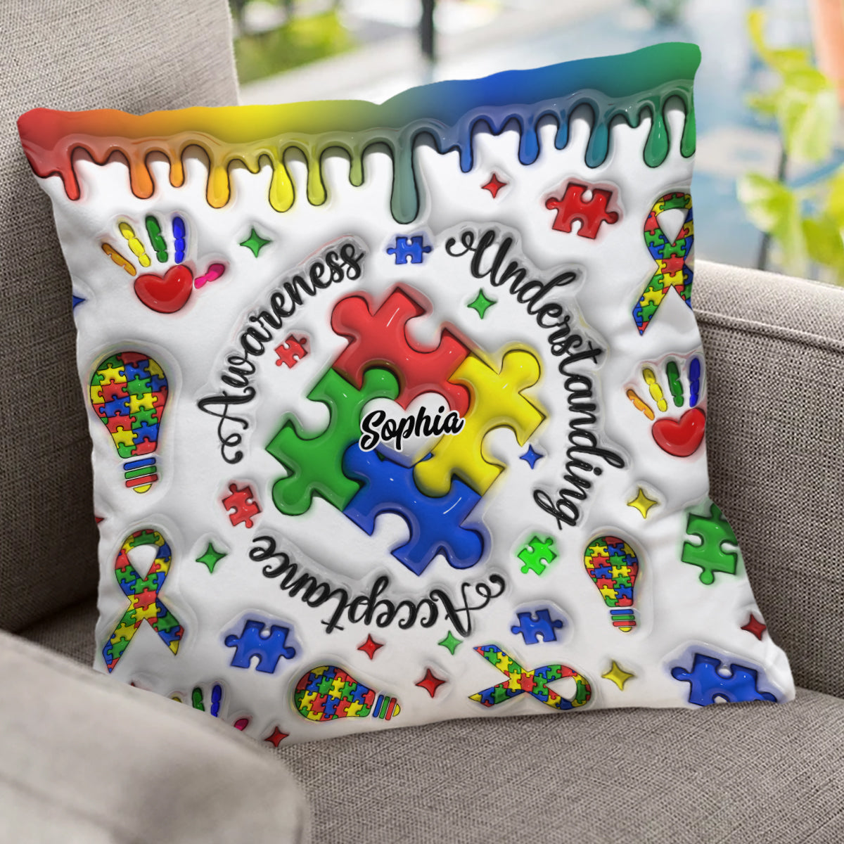Autism Awareness - Personalized Autism Awareness Throw Pillow