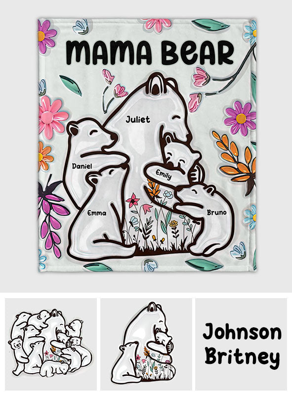Couverture personnalisée « Maman ourse câlinant ses petits » style floral