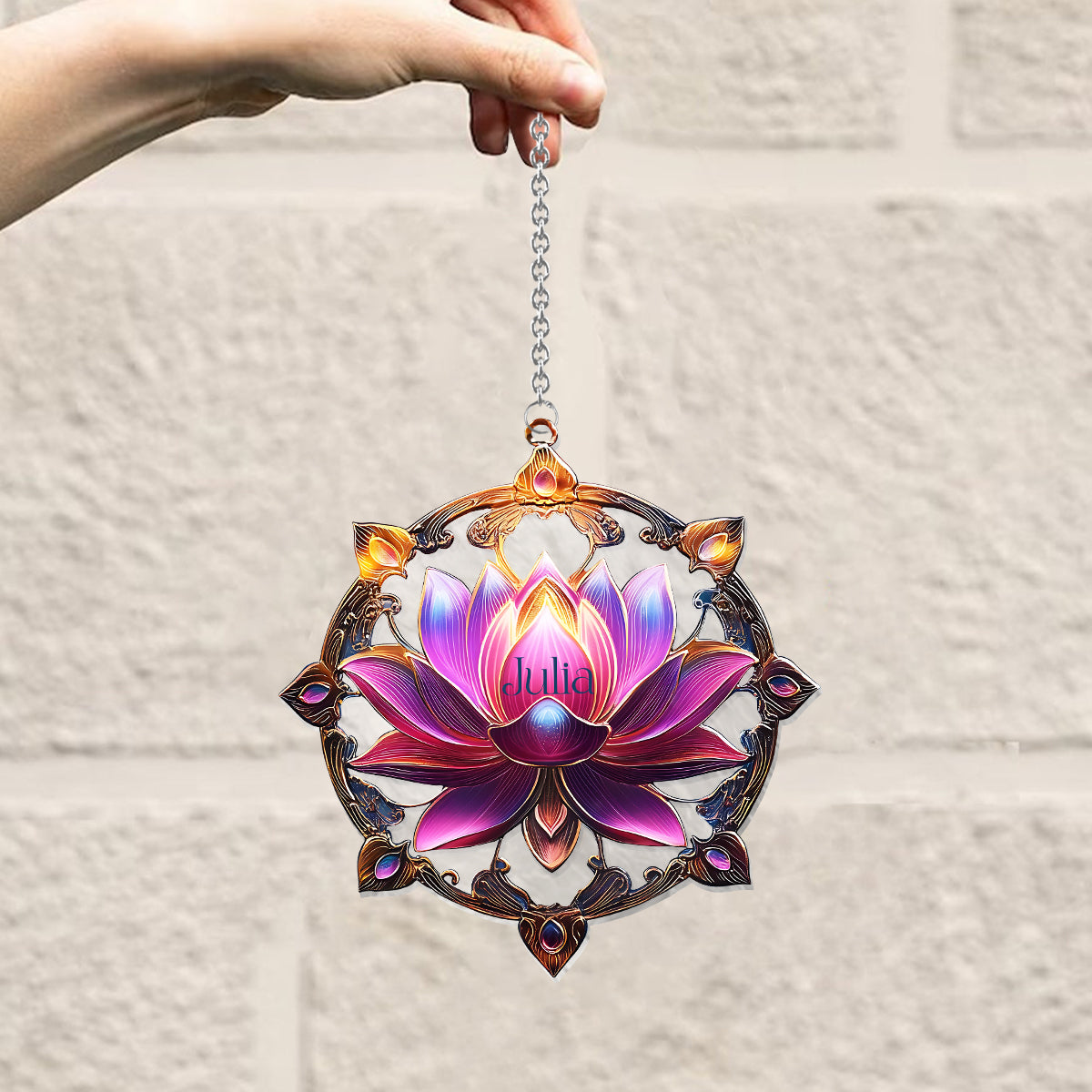 Magnifique lotus - Ornement attrape-soleil personnalisé à suspendre à une fenêtre, inspiré du yoga 