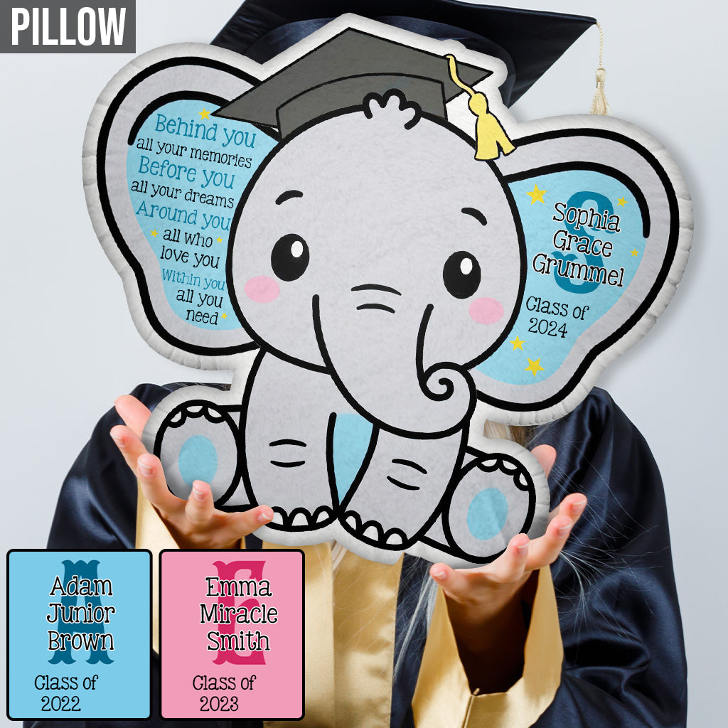 Coussin personnalisé en forme d'éléphant pour célébrer votre remise de diplômes - Souvenirs de votre réussite