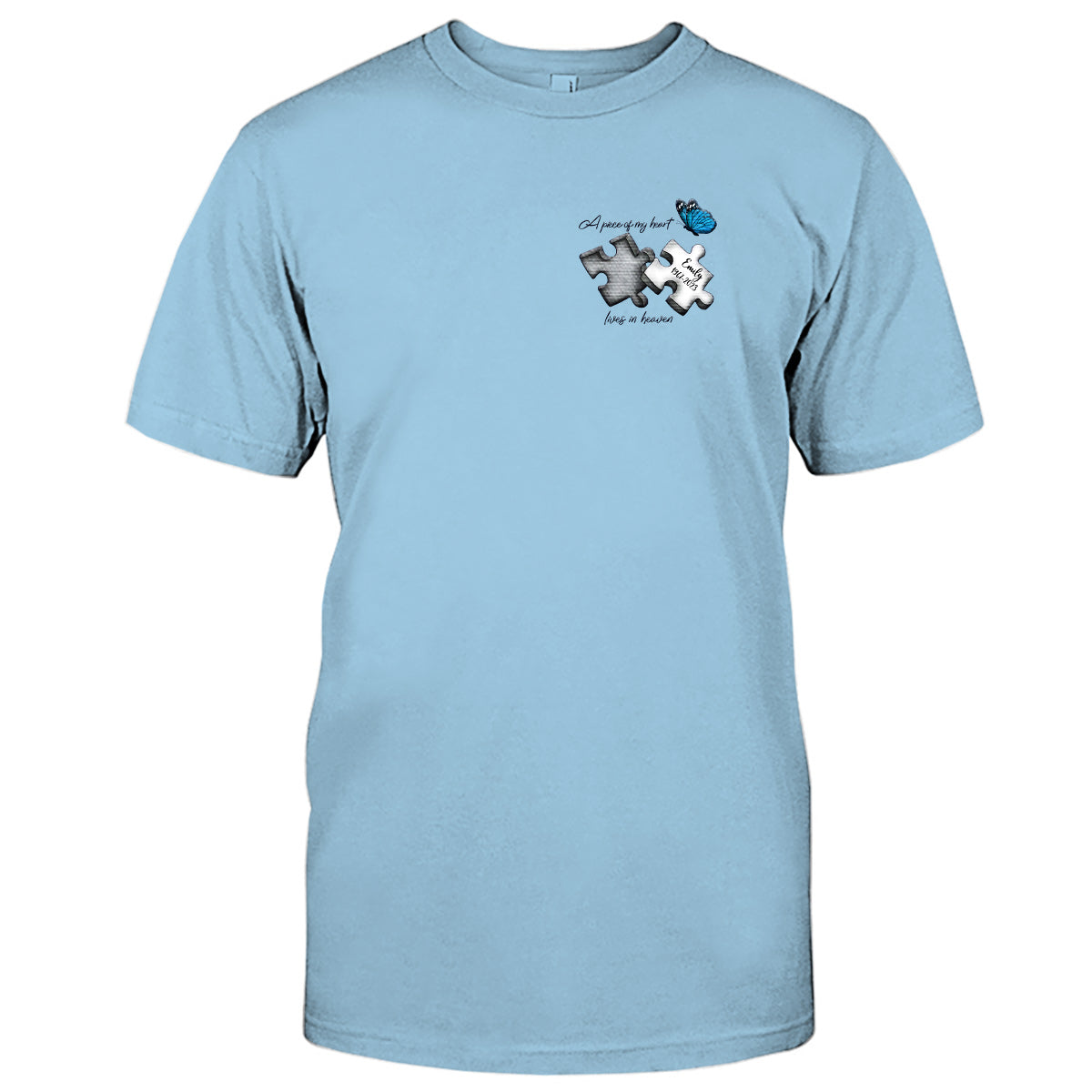 T-shirt brodé commémoratif personnalisé avec motif papillon, libellule et plume céleste